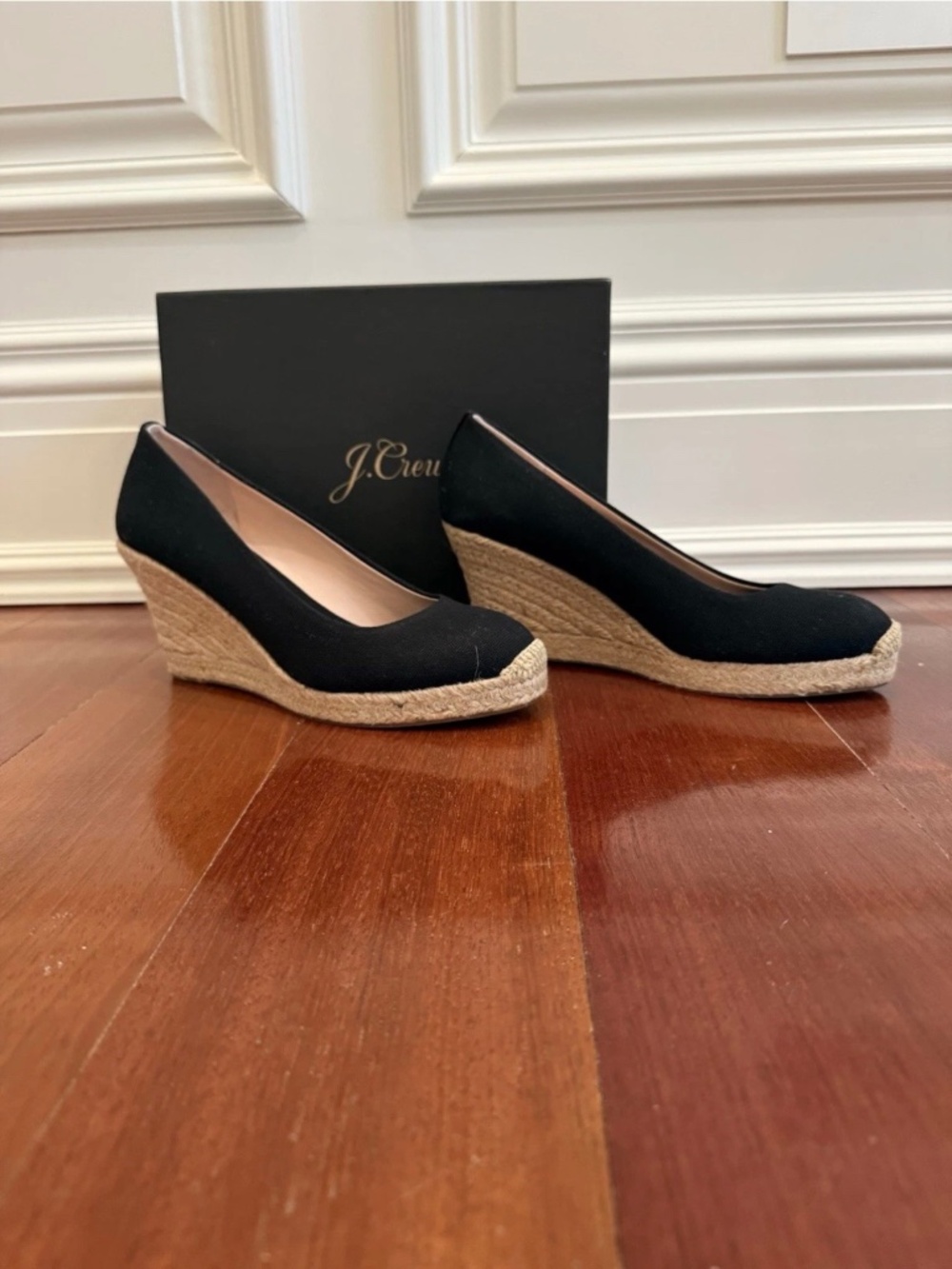J.Crew Seville Espadrille Wedges Black Canvas Size 8.5 NEW IN BOX 64498